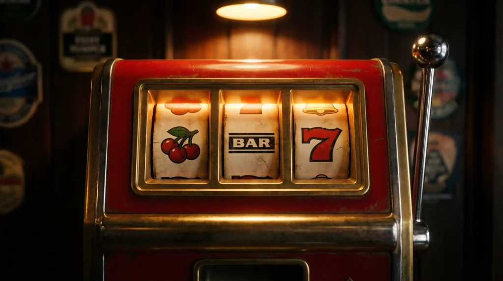 Classic fruit machine slots not on GamStop — retro three-reel slot with cherry and bar symbols